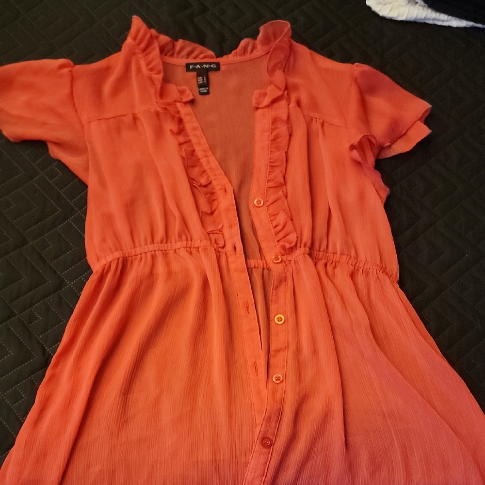 FANG Coral Button-Up Dress